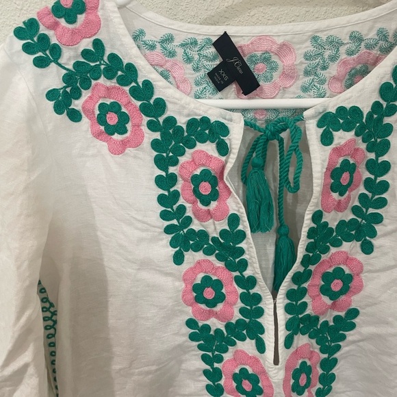J Crew White and Green Floral Embroidered Swim Cover-Up Tunic Beach - Picture 5 of 8